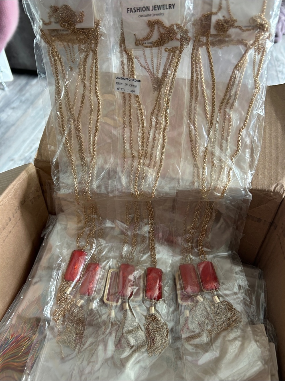 4/$100 Fashion Jewelry Gold Chain Necklace with Red Stone Pendant